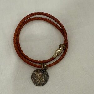 Braided Leather Bracelet with Coin Pendant